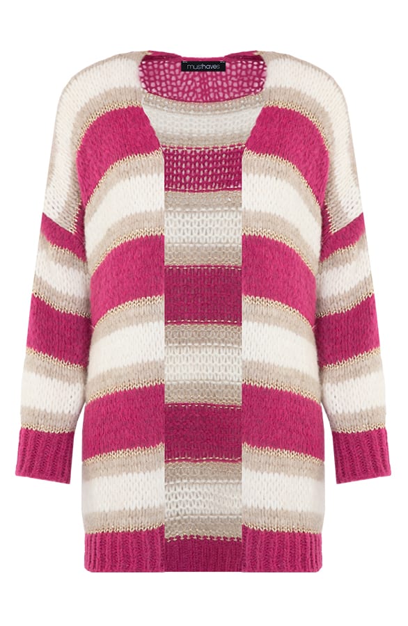 Midi Knitted Vest Gestreept Magenta – shoparchief, foto 1
