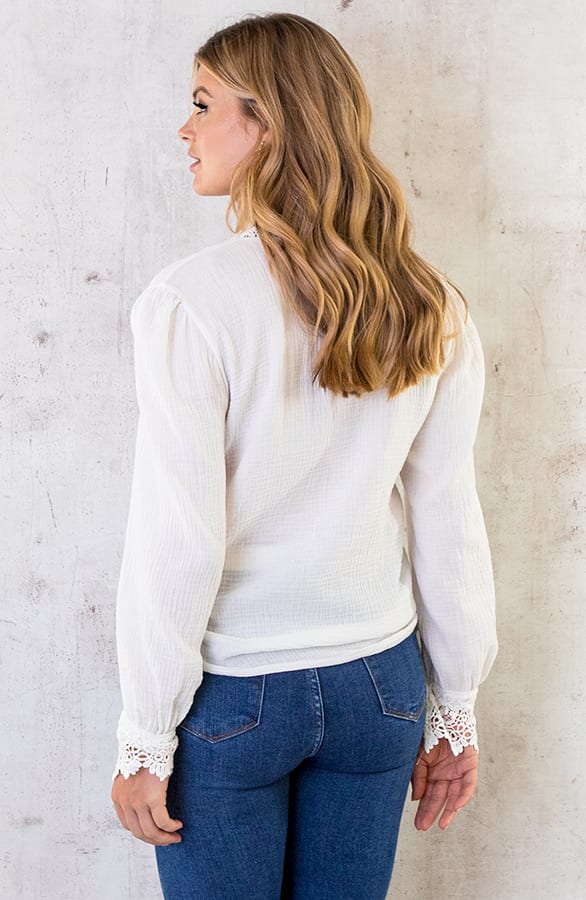 Mousseline Kanten Blouse Ecru – shoparchief, foto 13