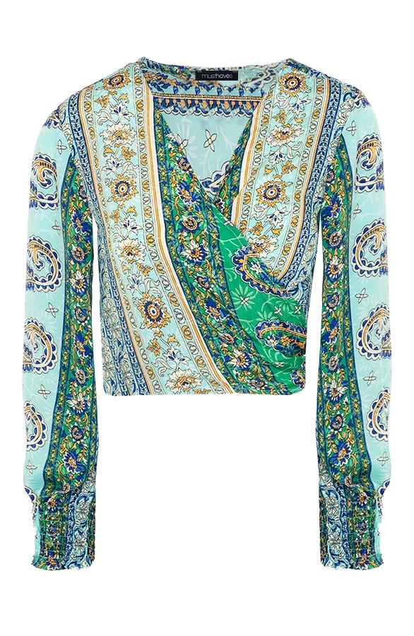 Paisley Overslag Cropped Blouse Mint – shoparchief, foto 1