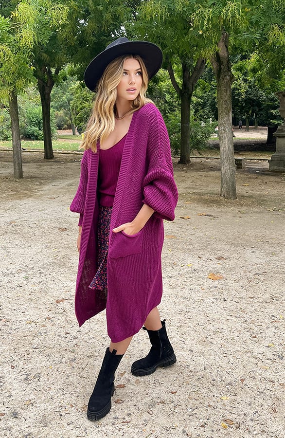 Gebreid Vest Met Zakken Magenta – shoparchief, foto 1