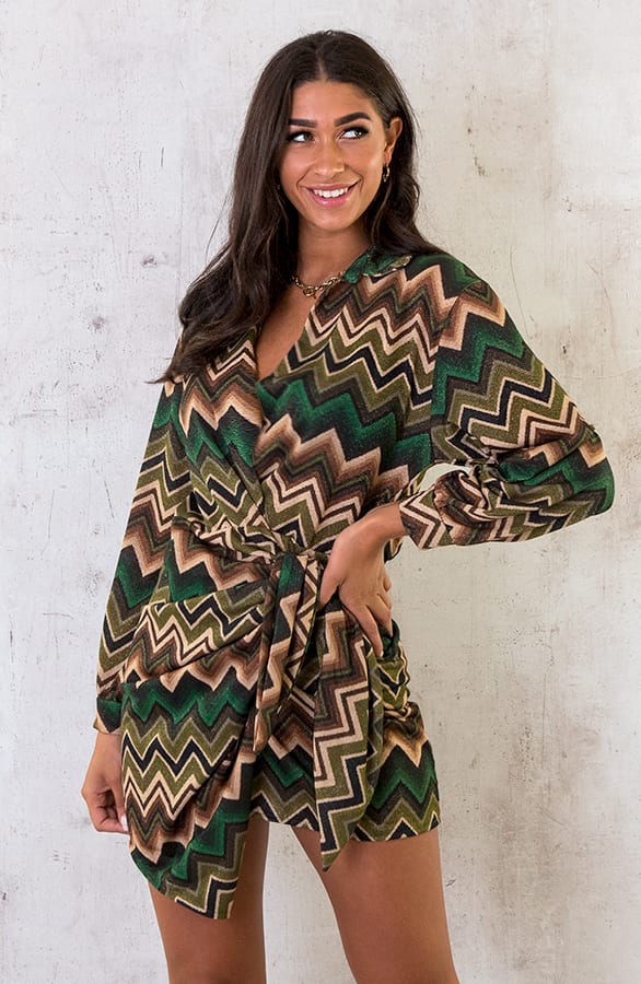 Aztec Overslag Strik Jurk Smaragd – shoparchief, foto 1