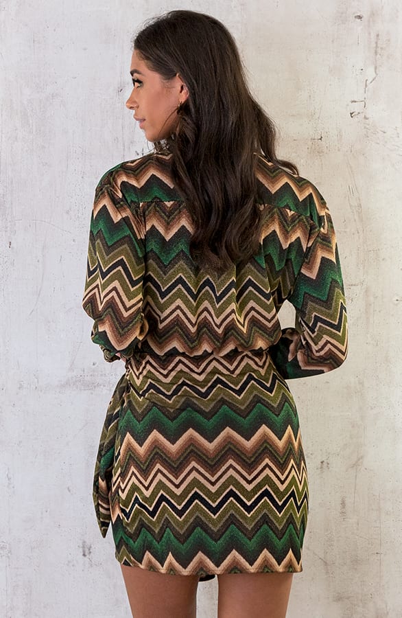 Aztec Overslag Strik Jurk Smaragd – shoparchief, foto 3