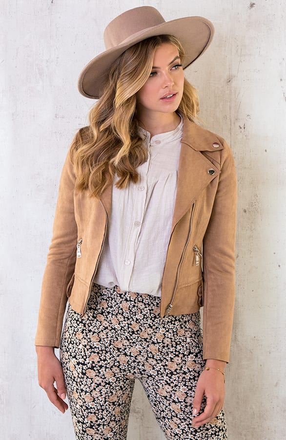 Biker Jacket Suede Camel – shoparchief, foto 3