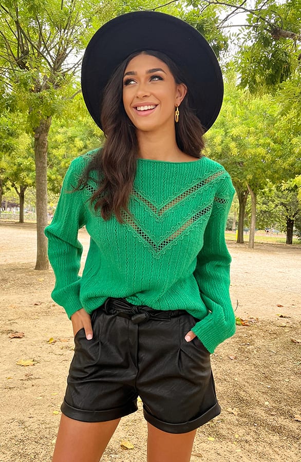 Detailed Sweater Bright Green – shoparchief, foto 1