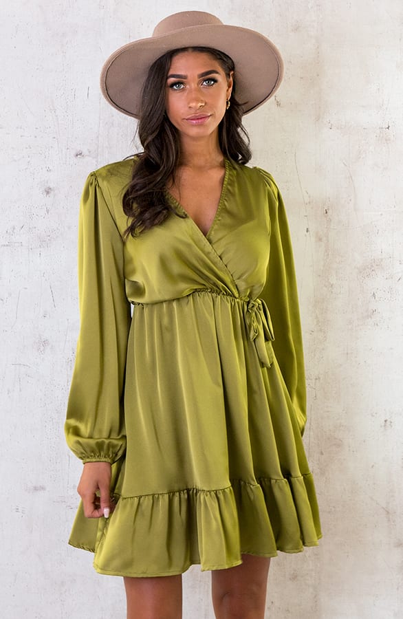 Flawless Ruffle Jurk Olive – shoparchief, foto 1