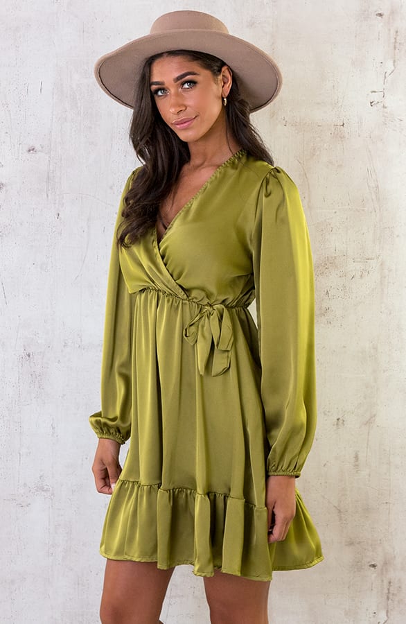 Flawless Ruffle Jurk Olive – shoparchief, foto 4