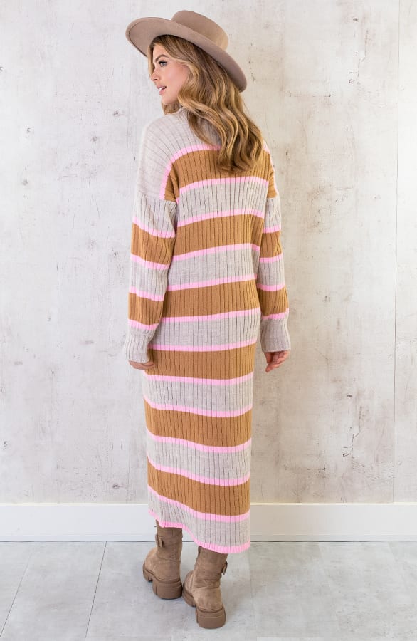 Gebreide Strepen Jurk Beige Roze – shoparchief, foto 10