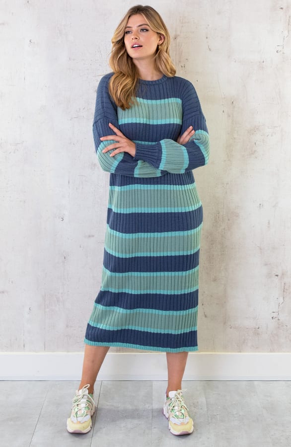 Gebreide Strepen Jurk Blauw – shoparchief, foto 3