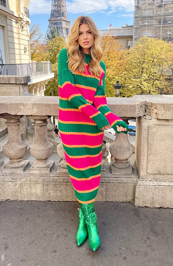 Gebreide Strepen Jurk Roze Groen – shoparchief, foto 4