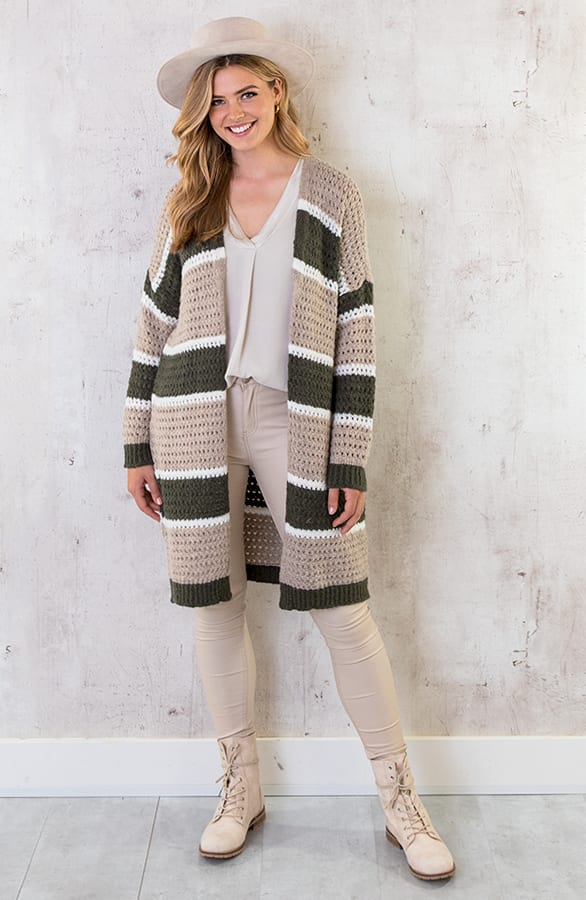 Gehaakt Midi Strepen Vest Beige Army – shoparchief, foto 1