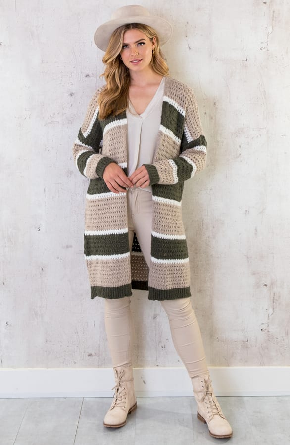 Gehaakt Midi Strepen Vest Beige Army – shoparchief, foto 2