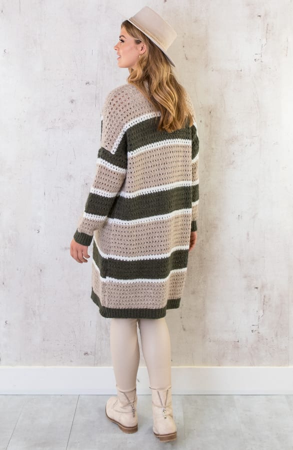 Gehaakt Midi Strepen Vest Beige Army – shoparchief, foto 4