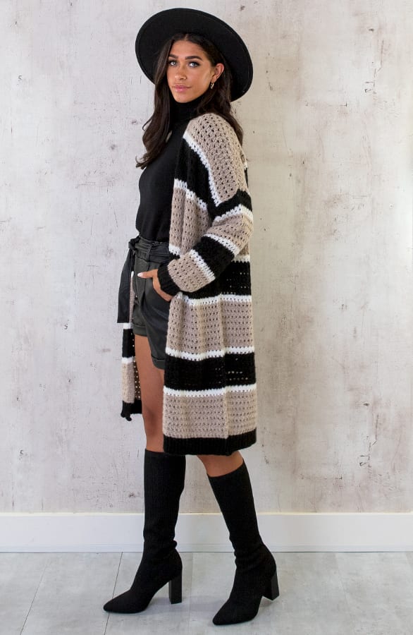 Gehaakt Midi Strepen Vest Beige Zwart – shoparchief, foto 5