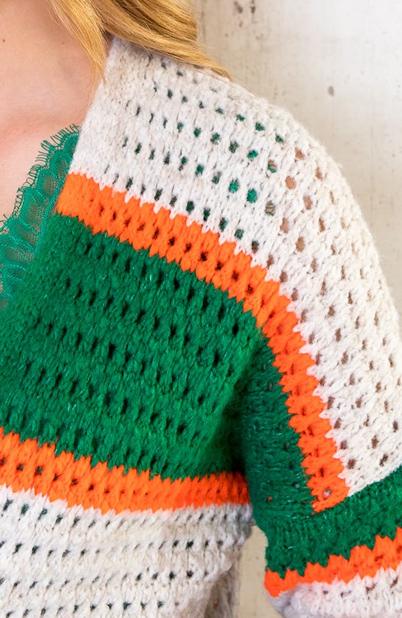 Gehaakt Midi Strepen Vest Groen Oranje – shoparchief, foto 8