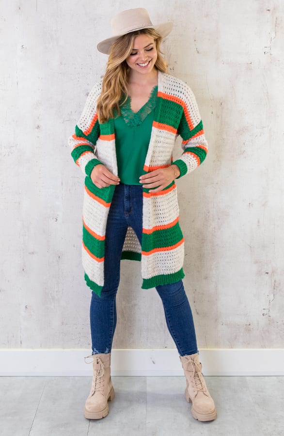 Gehaakt Midi Strepen Vest Groen Oranje – shoparchief, foto 2