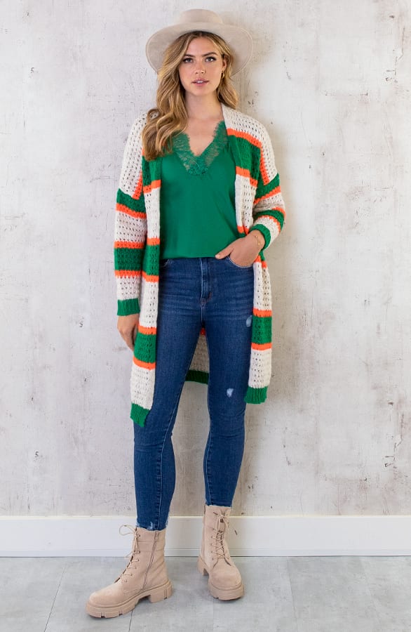 Gehaakt Midi Strepen Vest Groen Oranje – shoparchief, foto 3