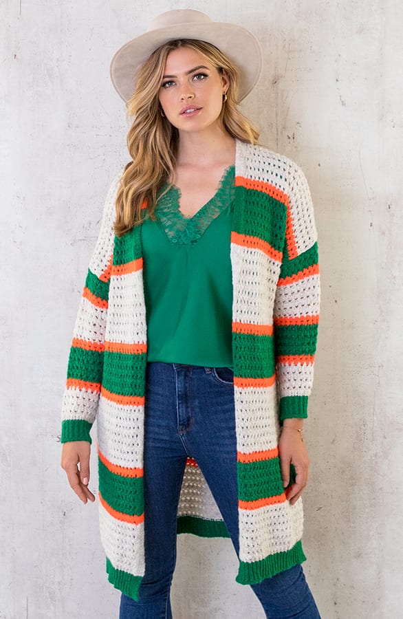 Gehaakt Midi Strepen Vest Groen Oranje – shoparchief, foto 1
