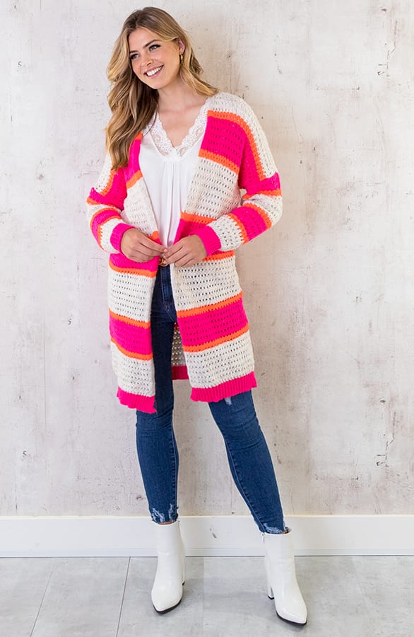 Gehaakt Midi Strepen Vest Roze Oranje – shoparchief, foto 3