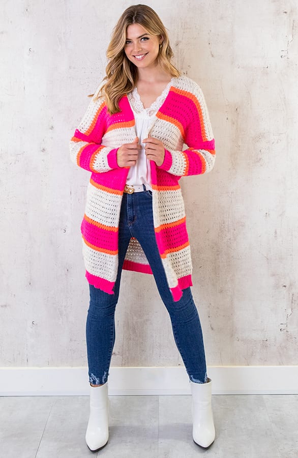 Gehaakt Midi Strepen Vest Roze Oranje – shoparchief, foto 4