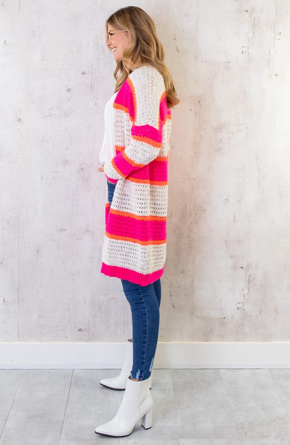 Gehaakt Midi Strepen Vest Roze Oranje – shoparchief, foto 5