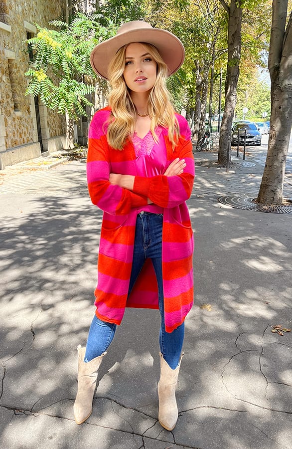 Gestreept Midi Vest Roze Oranje – shoparchief, foto 6