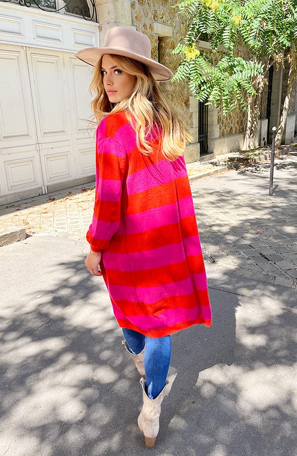 Gestreept Midi Vest Roze Oranje – shoparchief, foto 1