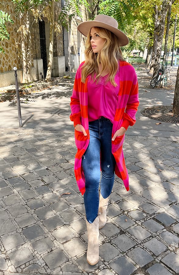 Gestreept Midi Vest Roze Oranje – shoparchief, foto 7