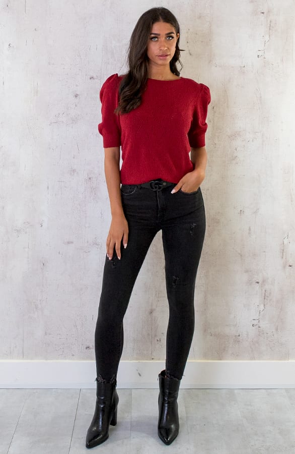 Hartjes Knitted Pofmouwen Top Bordeaux – shoparchief, foto 5