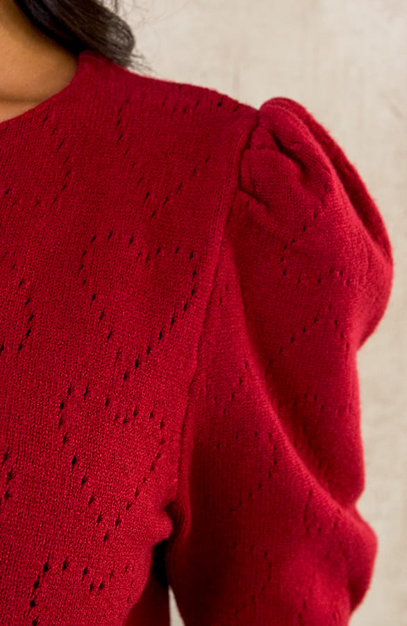 Hartjes Knitted Pofmouwen Top Bordeaux – shoparchief, foto 4