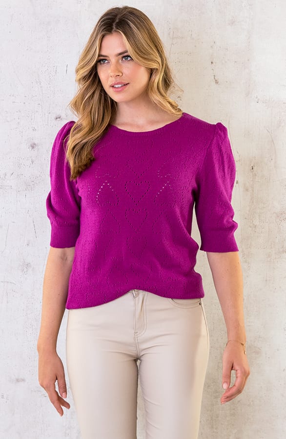 Hartjes Knitted Pofmouwen Top Magenta – shoparchief, foto 4