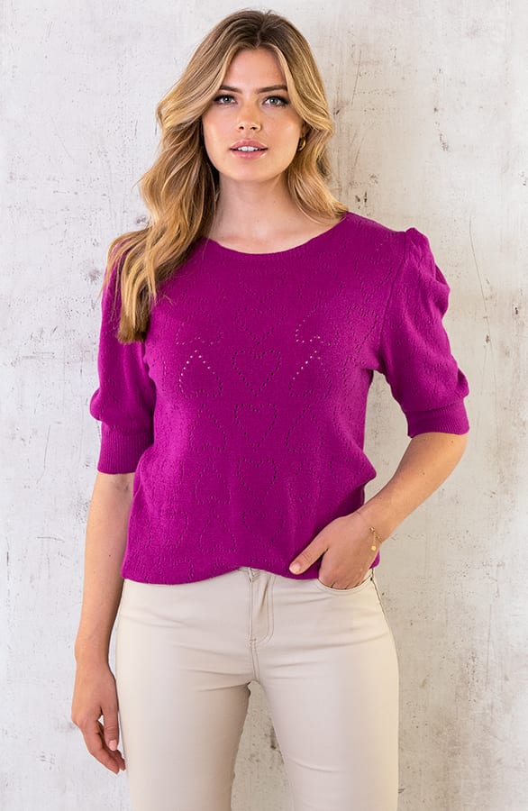 Hartjes Knitted Pofmouwen Top Magenta – shoparchief, foto 3