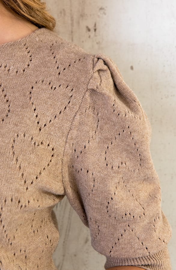 Hartjes Knitted Pofmouwen Top Taupe – shoparchief, foto 12