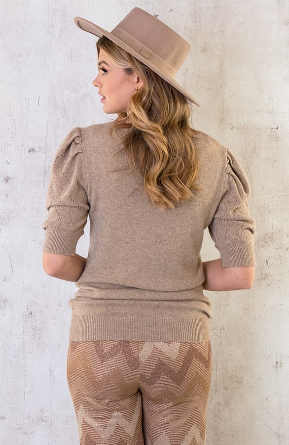 Hartjes Knitted Pofmouwen Top Taupe – shoparchief, foto 10