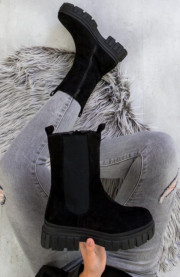 Hoge Chelsea Boots Suède Zwart – shoparchief, foto 1