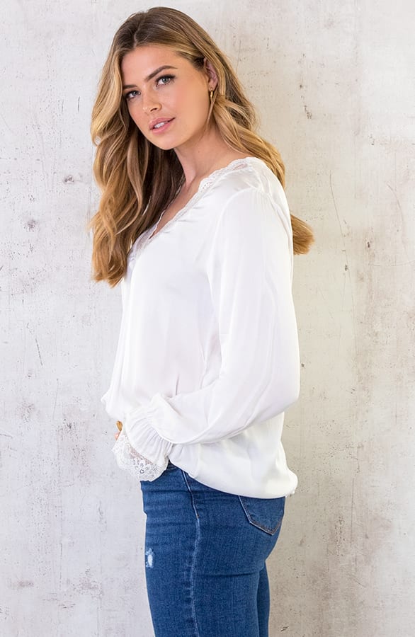 Kanten Silk Blouse Ecru – shoparchief, foto 4