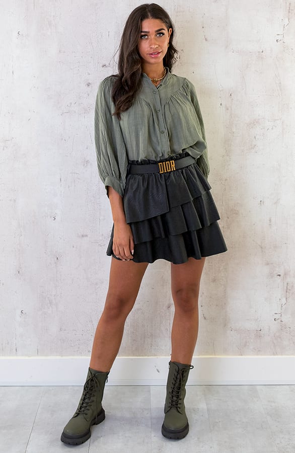 Katoenen Knopen Blouse Army – shoparchief, foto 5