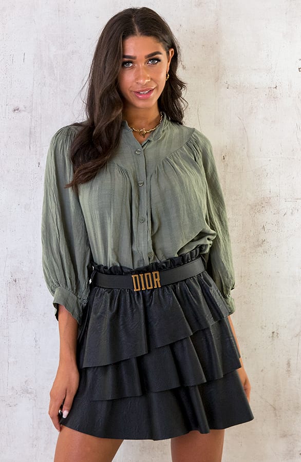 Katoenen Knopen Blouse Army – shoparchief, foto 3