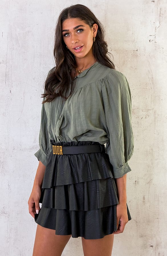 Katoenen Knopen Blouse Army – shoparchief, foto 2