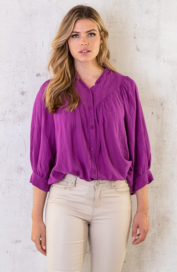 Katoenen Knopen Blouse Magenta – shoparchief, foto 1