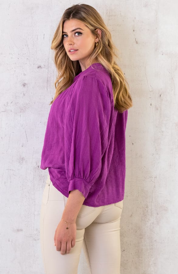 Katoenen Knopen Blouse Magenta – shoparchief, foto 4