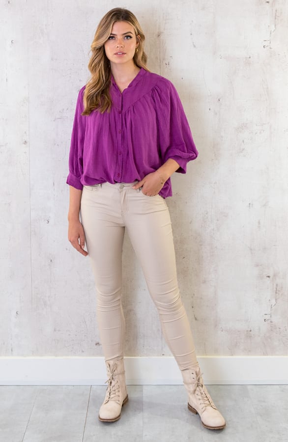 Katoenen Knopen Blouse Magenta – shoparchief, foto 6