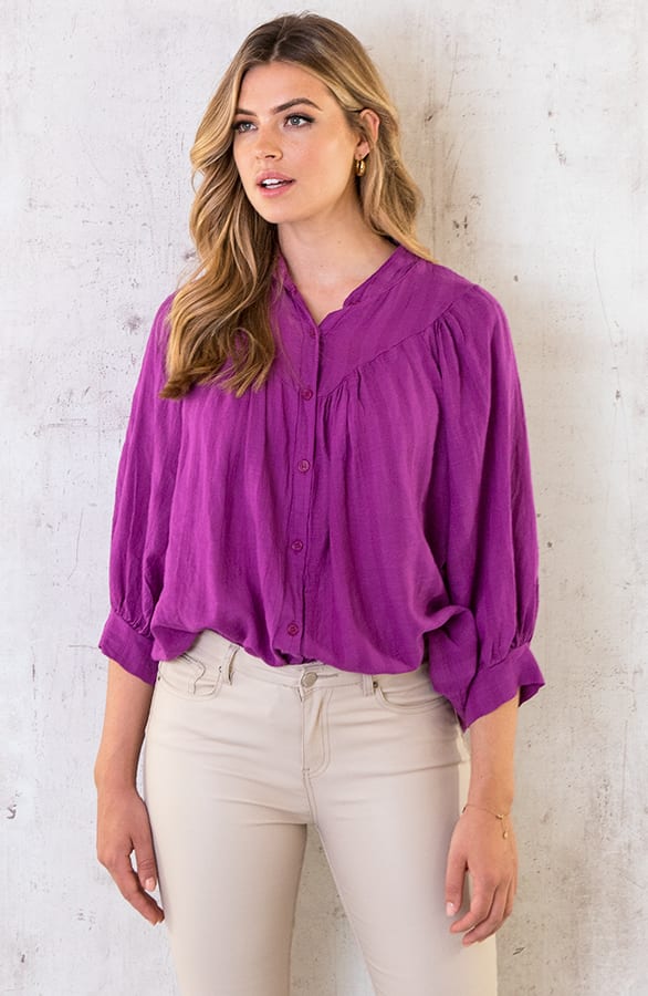 Katoenen Knopen Blouse Magenta – shoparchief, foto 3