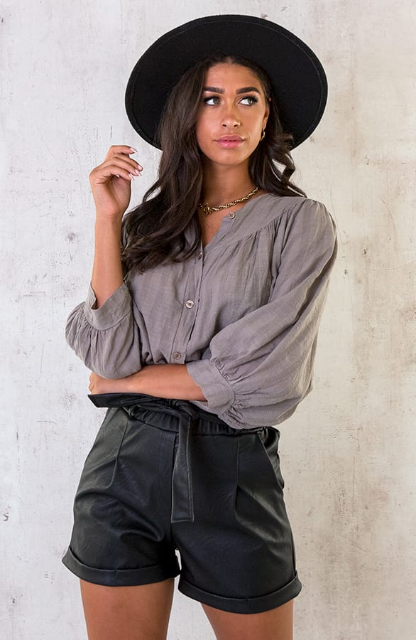 Katoenen Knopen Blouse Taupe – shoparchief, foto 4