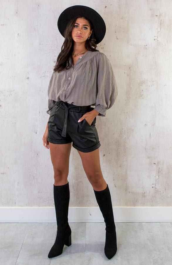 Katoenen Knopen Blouse Taupe – shoparchief, foto 9