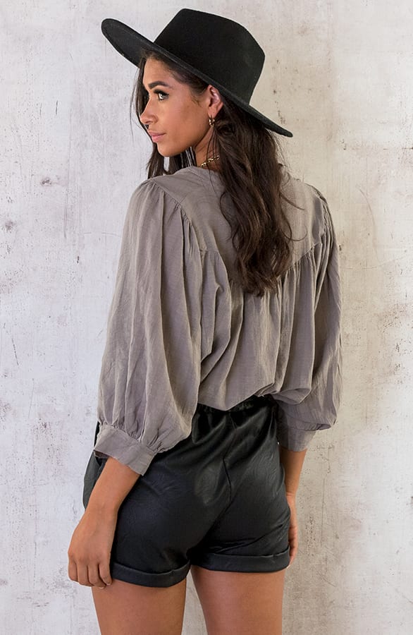 Katoenen Knopen Blouse Taupe – shoparchief, foto 6