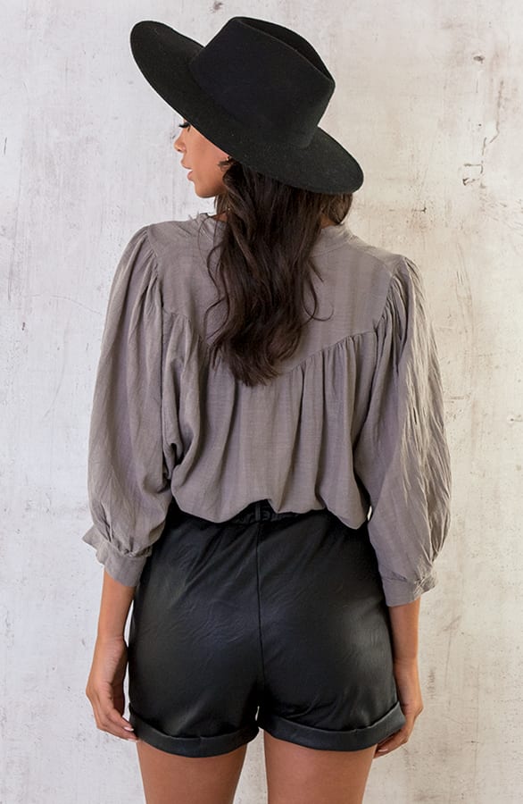 Katoenen Knopen Blouse Taupe – shoparchief, foto 7