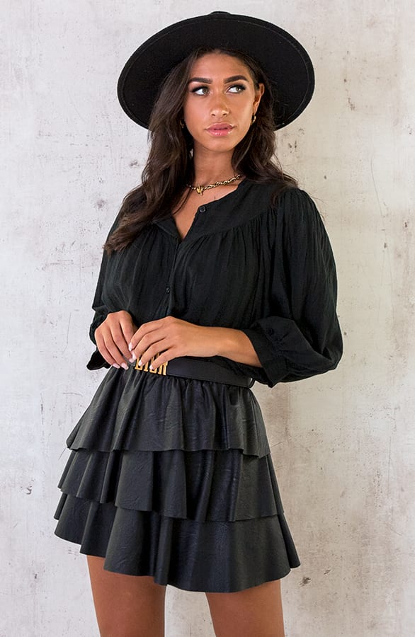 Katoenen Knopen Blouse Zwart – shoparchief, foto 3