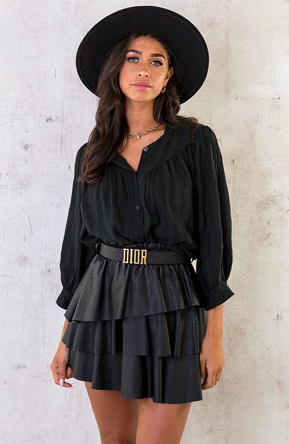Katoenen Knopen Blouse Zwart – shoparchief, foto 1