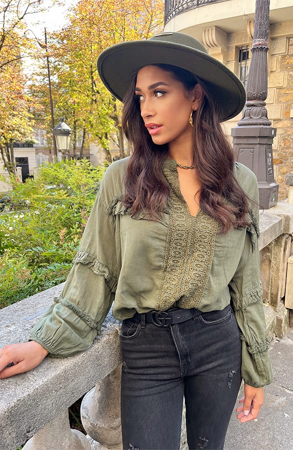 Katoenen Ruches Blouse Army – shoparchief, foto 3