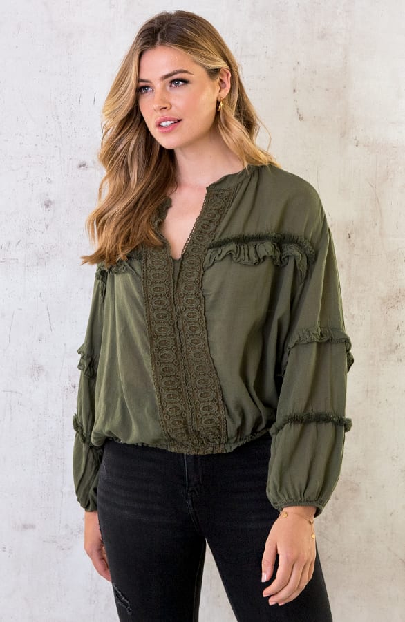 Katoenen Ruches Blouse Army – shoparchief, foto 6